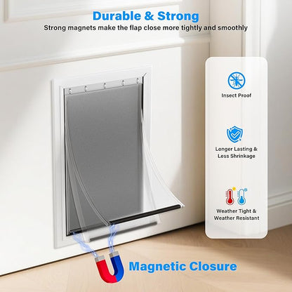 2 Pack Large Dog Door Replacement Flaps and 1 Metal Bracket with Screws, Compatible with Petsafe Freedom Doggie Doors, PAC11-11039 10 1/8" X 16 7/8" Magnetic Closure,Flexible (Frosted Transparent)