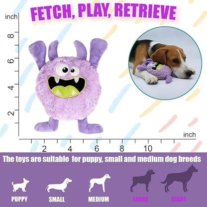 Plush Squeaky Dog Toy, Crinkle Stuffed Dog Toy Keep Them Busy Tug of War Birthday Dog Chew Toy for Small Medium Large Dogs (Purple)