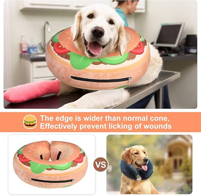 BEAUTYZOO Dog Cone Alternative After Surgery for Large Medium Small Dogs, Soft Inflatable Cone Collar for Dogs Cats, Dog Neck Donut E Collar Pet Recovery Collars to Stop Licking, Brown Burger, M