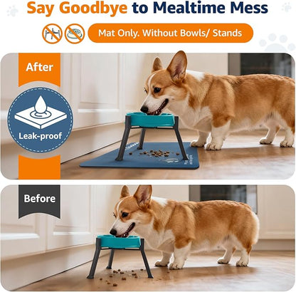 LOOBANI Dog Food Mat for Floors Waterproof 17.3"x17.3"- Absorbent Dog Bowl Mat for Food and Water Bowl, Leakproof Rubber Backing, Dog Feeding Mat for Dog, Cat, Pet (17.3"x17.3", Dark Blue)