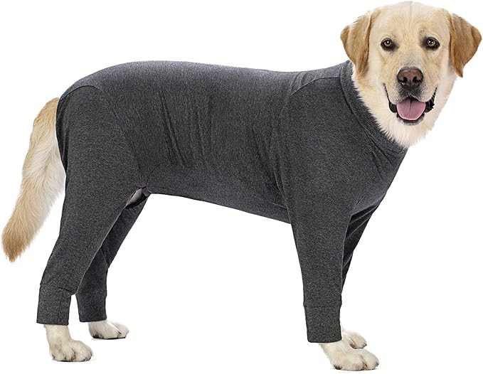 Grey Dog Surgery Recovery Suit Onesie, Medium/Large, Cotton, Lightweight, All-Season, Unisex, Solid Grey, Surgical Wound Protection, Shedding Prevention, Temperature Regulation