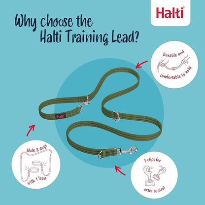 Halti Training Leash - Multifunctional Double-Ended Dog Leash, Ideal for Anti-Pulling Dog Training. Lightweight & Durable. Suitable for Medium to Large Dogs & Puppies (Size Large, Forest Green, 2m)