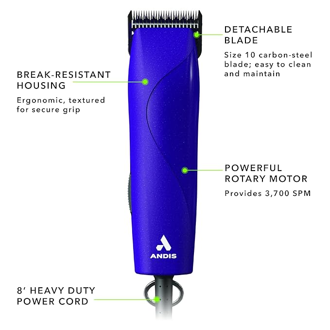 Andis 24820 EasyClip Professional-Animal 7-Piece Detachable Ceramic Blade Clipper Kit, Frustration Free Packaging, Purple