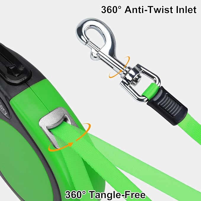 Taglory Retractable Dog Leash, 16ft No Tangle Leash Retractable for Medium and Large Dogs Up to 100 lbs, One-Handed Brake, Pause, Lock, Green