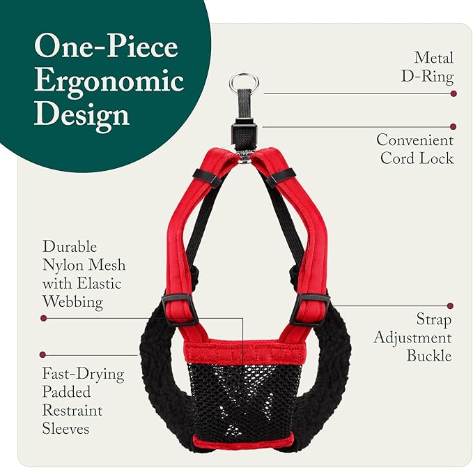 Sporn No Pull Dog Harness, Durable Nylon Mesh Harness for Medium Dogs, No Choke Design, Padded Restraint Sleeves, Adjustable Fit, Easy On/Off, Ideal for Medium Breeds, Red