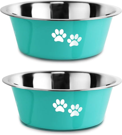 Stainless Steel Dog Bowls, Nonslip Rubber Bottom No Spill Proof Skid Metal Insulated Dog Bowls for Large Medium Small Breed Dogs (Green, 6.6 Cups/53 OZ)