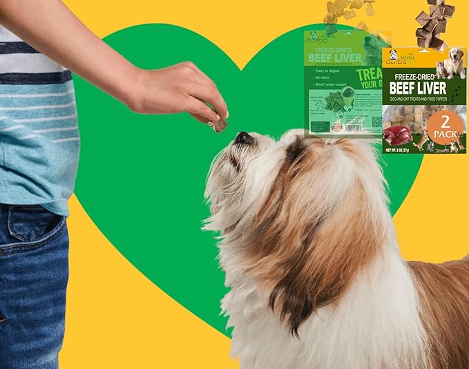 Freeze Dried Two-Pack Treats Bundle Easy-to-Digest Snack / Meal Enhancer Dogs & Cats Crunchy Topper - Bite-Sized Beef Liver Cubes Ideal for Training or Picky Eaters (2 Packs) (2.0 oz each, Beef Liver)
