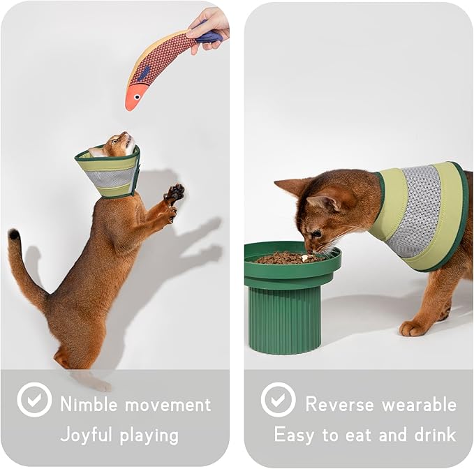 Breathable Soft Dog Recovery Cone Collar After Surgery, Adjustable Lightweight Elizabethan Collar with Air Mesh for Cats, Protective Collar to Stop Licking for Puppy, Green, L