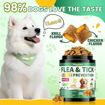 Flea and Tick Prevention for Dogs Chews – 500 Tasty Chicken Flavor Soft Chews, Dog Flea and Tick Treatment, Oral Flea Chews Supplement for Dogs, Puppies, All Breeds & Ages