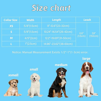 Dog Collar and Leash Set Girls Adjustable Puppy Collars with Floral Bow Tie for Small Medium Large Female Dogs, Teal Flower, M