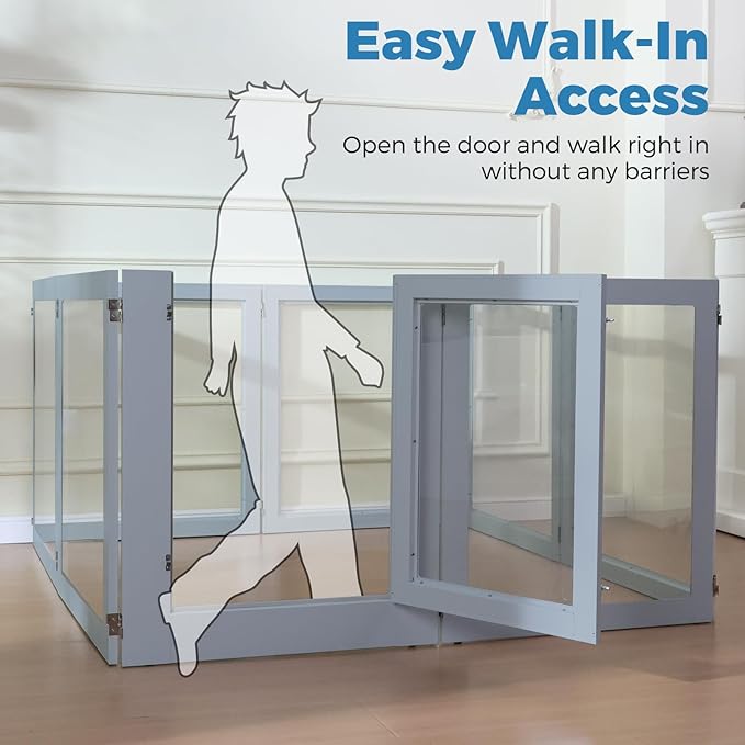 Heavy Duty Clear Acrylic Dog Playpen, 32" Height Transparent Pet Pen, Metal Frame Easy Assemble Kennel Enclosure, Ideal for Small to Medium Dogs, Cats, and Other Small Pets (Grey, 2 Panels)