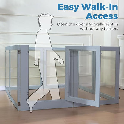 Heavy Duty Clear Acrylic Dog Playpen, 32" Height Transparent Pet Pen, Metal Frame Easy Assemble Kennel Enclosure, Ideal for Small to Medium Dogs, Cats, and Other Small Pets (Grey, 2 Panels)