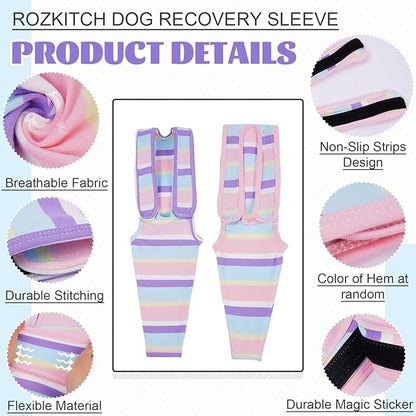 ROZKITCH Dog Recovery Sleeve Front Leg Right Left, Light Arm Protection Keep Bandages in Place for Wound, Stop Chewing Wound Cover ACL Recovery for Sprain CCL Arthritis Joint Care Stripe S