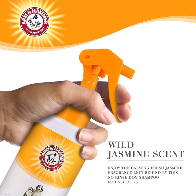 Arm & Hammer Ultra Fresh Waterless Dog Bath Spray with Baking Soda Deodorizer, No Rinse Dry Dog Shampoo Spray for Odor Control Between Baths, Grooming Mist in White Jasmine Scent, 10 Fl Oz