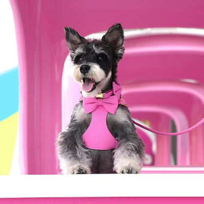 Beirui Adorable Small Dog Harness Collar Leash Set,Cute Puppy Harness with 3 Bows for XS Dogs,Yorkie,Adjustable Step-in Vest for Walking,Parties&Holiday Outfits(Hot Pink,XS)