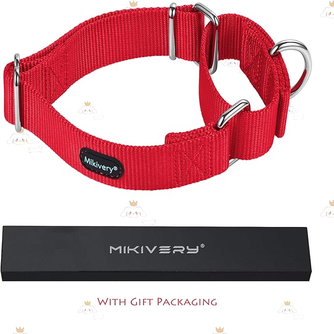 Mikivery Martingale Dog Collar Nylon Adjustable and Safety Training Red Comfortable Metal Buckle Slip Collars for Small Medium and Large Dogs(Red,L)