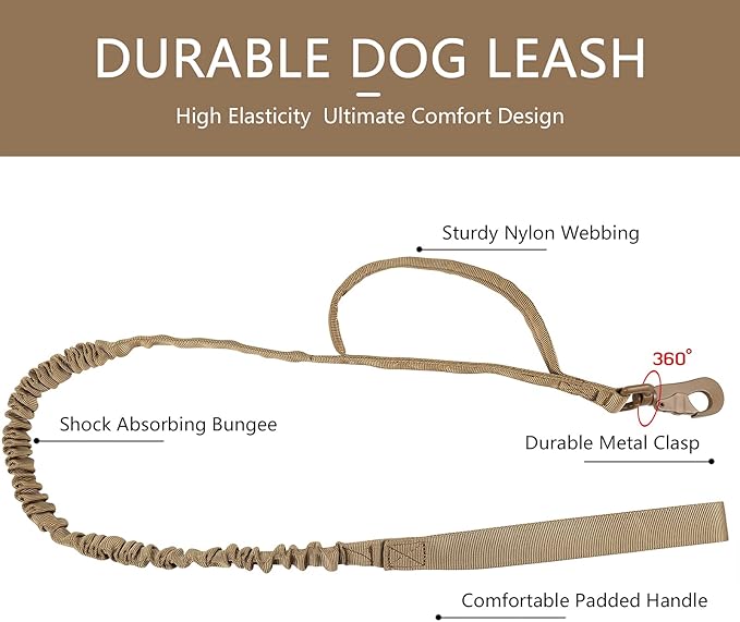 DAGANXI Tactical Dog Collar, Adjustable Military Training Nylon Dog Collar with Control Handle and Heavy Metal Buckle for Medium and Large Dogs, with Patches and Airtags Case (S, Brown-Set)