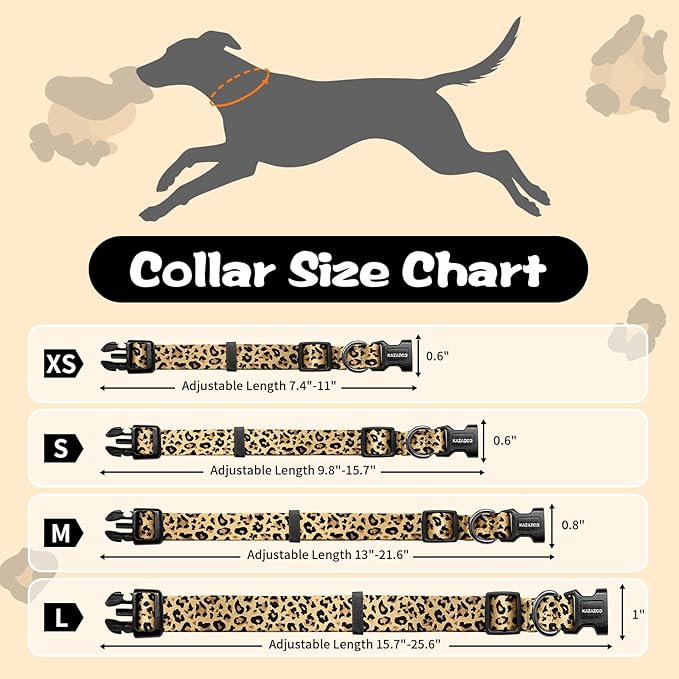 Kazazoo Dog Collar Cute and Soft Nylon Puppy Collar for Boy and Girl, Adjustable Dog Collars for Small Medium Dogs, Brown Leopard-S