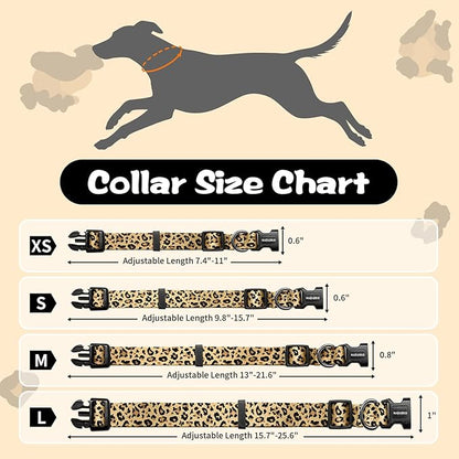 Kazazoo Dog Collar Cute and Soft Nylon Puppy Collar for Boy and Girl, Adjustable Dog Collars for Medium Large Dogs, Brown Leopard-L