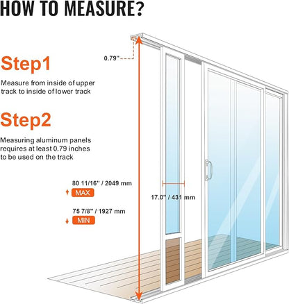 VEVOR Dog Door for Sliding Glass Door, 75 7/8"-80 11/16" Adjustable Height Doggy Door for Sliding Doors, Aluminum Frame Tempered Glass Pet Door with Hinge Structure Flap and Lock (X-Large)