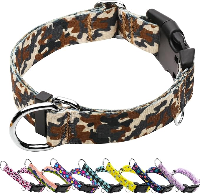 Martingale Collar for Dogs with Buckle No Pull Adjustable Nylon Limited Slip Training Dog Collars (Camouflage, Large)