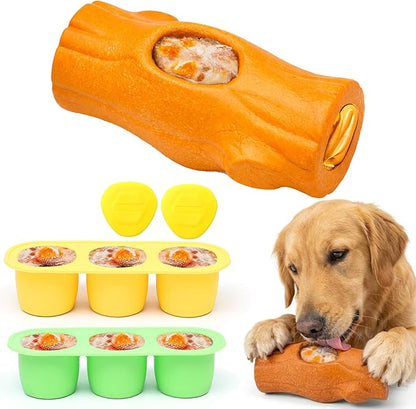 Orange Dog Toys for Aggressive Chewers, Interactive Indestructible Dog Toys with Frozen Treat Function, Durable Dog Puzzle Toy for Large & Medium Dogs, Reduces Anxiety & Extends Playtime