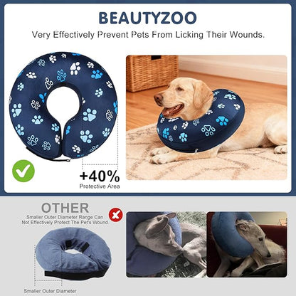 BEAUTYZOO Inflatable Dog Cone Collar, Recovery Dog Cone After Surgery, Adjustable Blow up Dogs Donut Collar, Pet Recovery Collar for Dogs,Navy Blue XL
