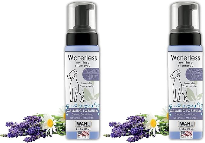 Wahl USA Pet Friendly Waterless No Rinse Shampoo for Animals – Lavender & Chamomile Scented - Cleaning,Conditioning,Detangling,& Moisturizing Shampoo for Dogs – 7.1 Oz - Model 820014A,(Pack of 2)