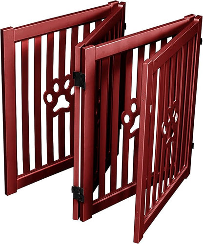 4 Panel Dog Gate - Mahogany - Foldable Wooden Freestanding Pet Gate, 80" L x 23.6" H, for Doorways, Halls & Stairs, 360 Degree Rotated Hinges
