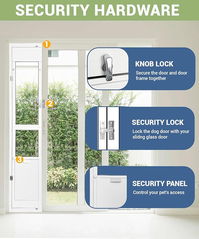 Large Dog Door for Sliding Glass Door - Left Amout from Inside, Adjustable Height: 77.38-81.75 in, Flap Size: 11”(W) x 16”(H)