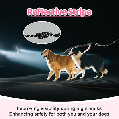 Double Dog Leash - 360°Swivel Tangle Free Splitter Attachment, 1 Rope with Handle, 2 Dogs Multi-Functional Leash, for Outdoor Walk Train Small Medium Large Two Pet, Pink