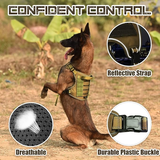 CBBPET Tactical Dog Harness for Small Medium Large Dogs No Pull Adjustable Harness Training Easy Control Pet Vest,Reflective Working Training (L(Neck 20-30, Chest 22-41))