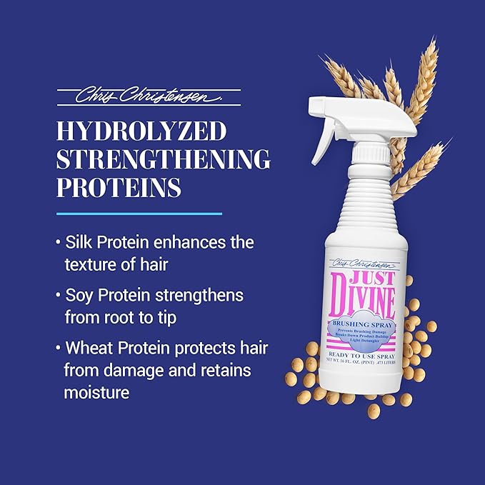 Chris Christensen Just Divine Dog Brushing Spray, Groom Like a Professional, Prevents Brushing Damage, Light Detangler, Ready to Use, All Coat Types, Made in USA, 16oz