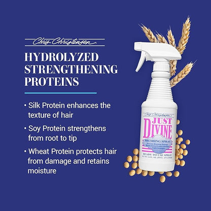 Chris Christensen Just Divine Dog Brushing Spray, Groom Like a Professional, Prevents Brushing Damage, Light Detangler, Ready to Use, All Coat Types, Made in USA, 16oz