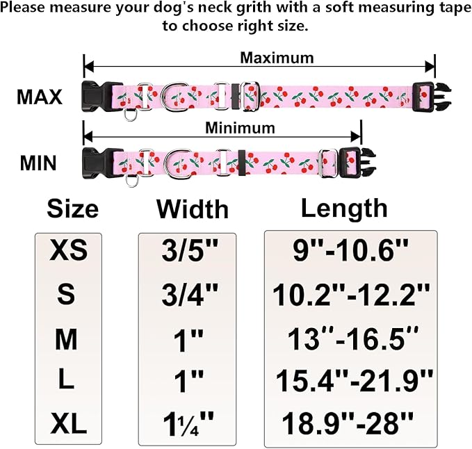 Martingale Dog Collars for Large Dogs with Buckle No Pull Cute Girl Pink Pet Collar (Cherry, Large)
