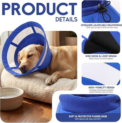 ASENKU Dog Cone Collar, Protective Recovery Dog Collar After Surgery, Comfy Adjustable Cone for Dogs to Stop Licking, Pet E-Collar for Small, Medium & Large Dogs(Blue, S)