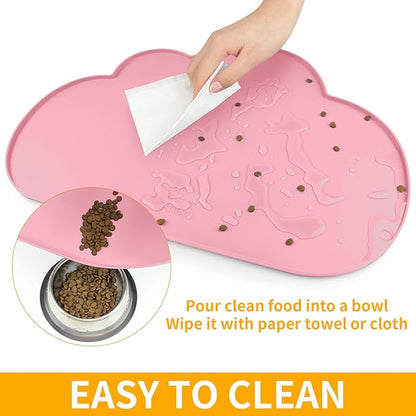 Ptlom Silicone Pet Feeding Mat for Dogs and Cats, High-Lips Pet Placemat Non-Slip Waterproof Bowl Mats Prevent Food and Water Overflow, Puppy Dish Tray Mat Suitable for Small Medium Large Pets, Pink