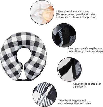 CuteBone Inflatable Dog Cone with Removable Soft Fleece Covers for Small/Medium/Large Dogs and Cats Neck Donut Collar After Surgery
