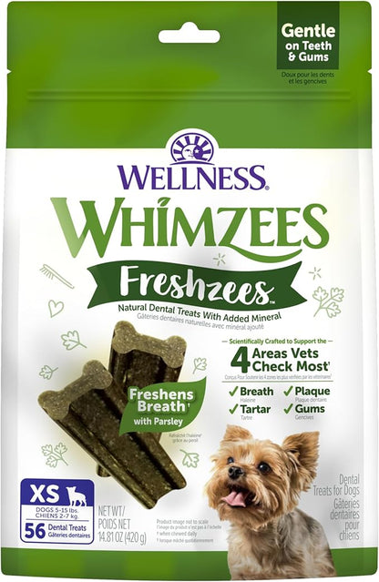 Wellness WHIMZEES Freshzees Dog Dental Treat, Soft Chews, Freshens Breath, Extra-Small Size, 14.81 oz Bag, 56 Count