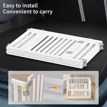Pet Playpen Foldable Gate for Dogs Heavy Plastic Puppy Exercise Pen with Door Portable Indoor Outdoor Small Pets Fence Puppies Folding Cage 4 Panels Medium Animals House Supplies (PPW-WHITE04, White)