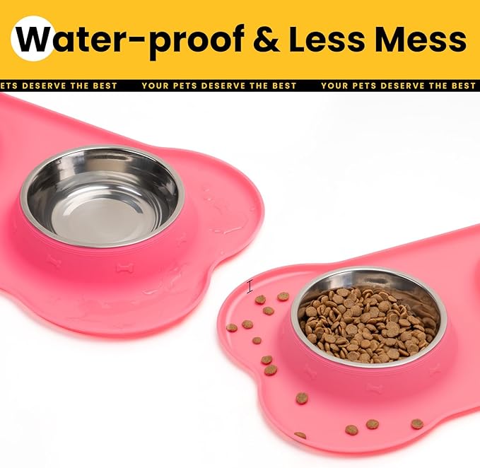 Conlun Stainless Steel Dog Bowls with Non-Slip Silicone Mat, Spill Proof Food & Water Bowls Set, Easy Clean Puppy Food Dish, Dishwasher Safe, Suitable for Dogs Cats Pet Under 20lbs, Small, Pink
