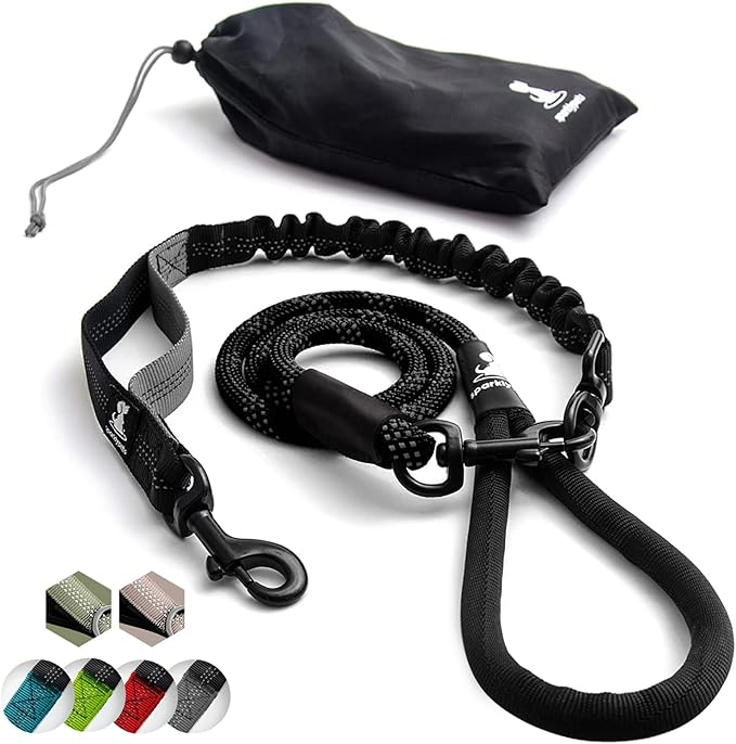 SparklyPets - Heavy Duty Bungee Rope Leash for Large and Medium Dogs - No Pull, Shock Absorber Long Dog Training Lead - No Slip Reflective Line for Outside (5.5 Ft Bungee Leash)