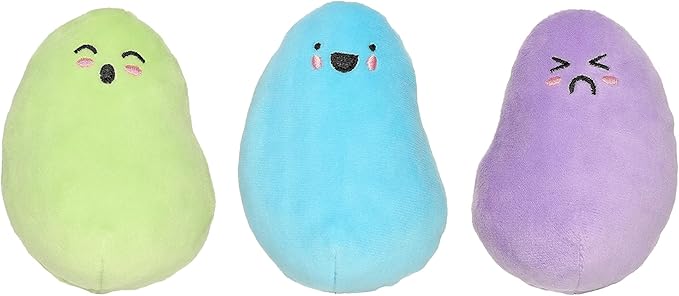Pearhead Jelly Beans Plush Dog Toys, Easter Dog Toy Set with Squeakers, Pastel Interactive Puppy & Dog Play Toys, Pet Easter Basket Gift, Set of 3