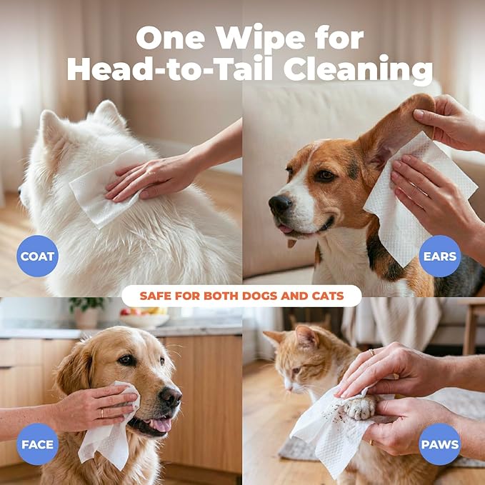 Best Pet Supplies 8" x 9" Large Dog Wipes - Cleaning and Deodorizing for Paws and Coat - Gentle Formula with Coconut Vitamin E for Puppies and Cats - 400 Count