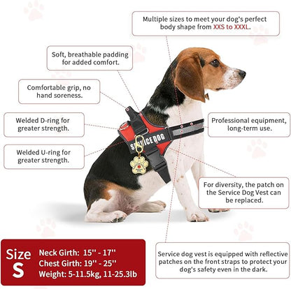 Opstin Service Dog Vest, ID Tag + 50 ADA Information Cards, Service Dog Harness in Sizes X Small to XX Large, Metal Dog Tag has Ruggedized Clip, 2-Sided Service Animal Cards,ESA Accessory Set Small