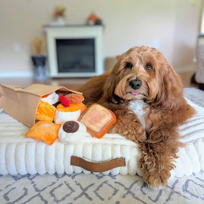 Nocciola Squeaky Bread Stuffed Dog Toys Pack - Puppy Toys with Grocery Bag to Keep Them Busy, Small Dog Toys for Boredom, Durable Snuffle Dog Toys for Small Medium Breeds Pet Gift