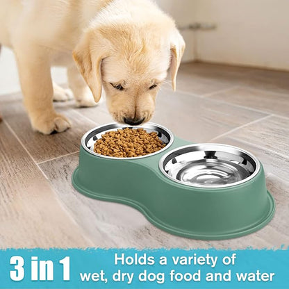 Epetslove Dog Bowls Double Dog Water and Food Bowls Stainless Steel Bowls with Non-Slip Resin Station, Pet Feeder Bowls for Puppy Medium Dogs Cats