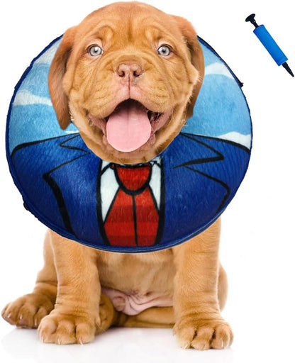 Inflatable Dog Cone Collar for Large Medium Small Dogs to Stop Licking, Soft Dog Cone Alternative Donut Collar After Surgery (Blue, L)