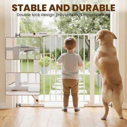 Baby Gate with Door, 26-40" Auto Close Dog Gate Indoor for Stairs Doorways, Easy Install Pressure Mounted Pet Gate, Easy Walk Through Child Safety Gate for the House, White