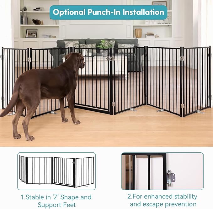 No Pawblems Free Standing Dog Gate with Door, 30'' Tall Foldable Dog Fence for Indoor & Outdoor, Up to 156 Inch Extra Wide Christmas Tree Fences for Dogs, Toddler(Black, 6 Panels)